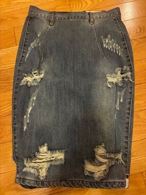 One Teaspoon Distressed Denim Pencil Skirt - Medium Blue Freelove 26
